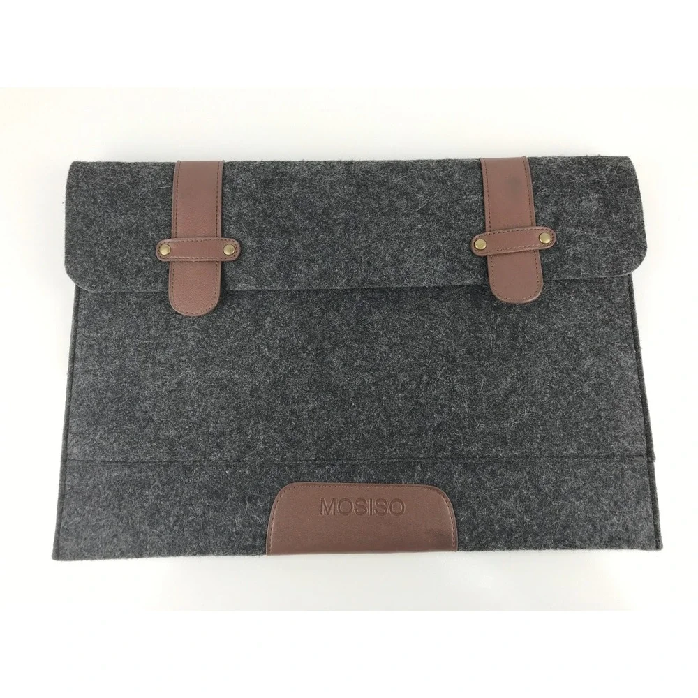 MOSISO Laptop Sleeve Case Felt Gray w/ Brown Faux‎ Leather Accents Tablet Cover